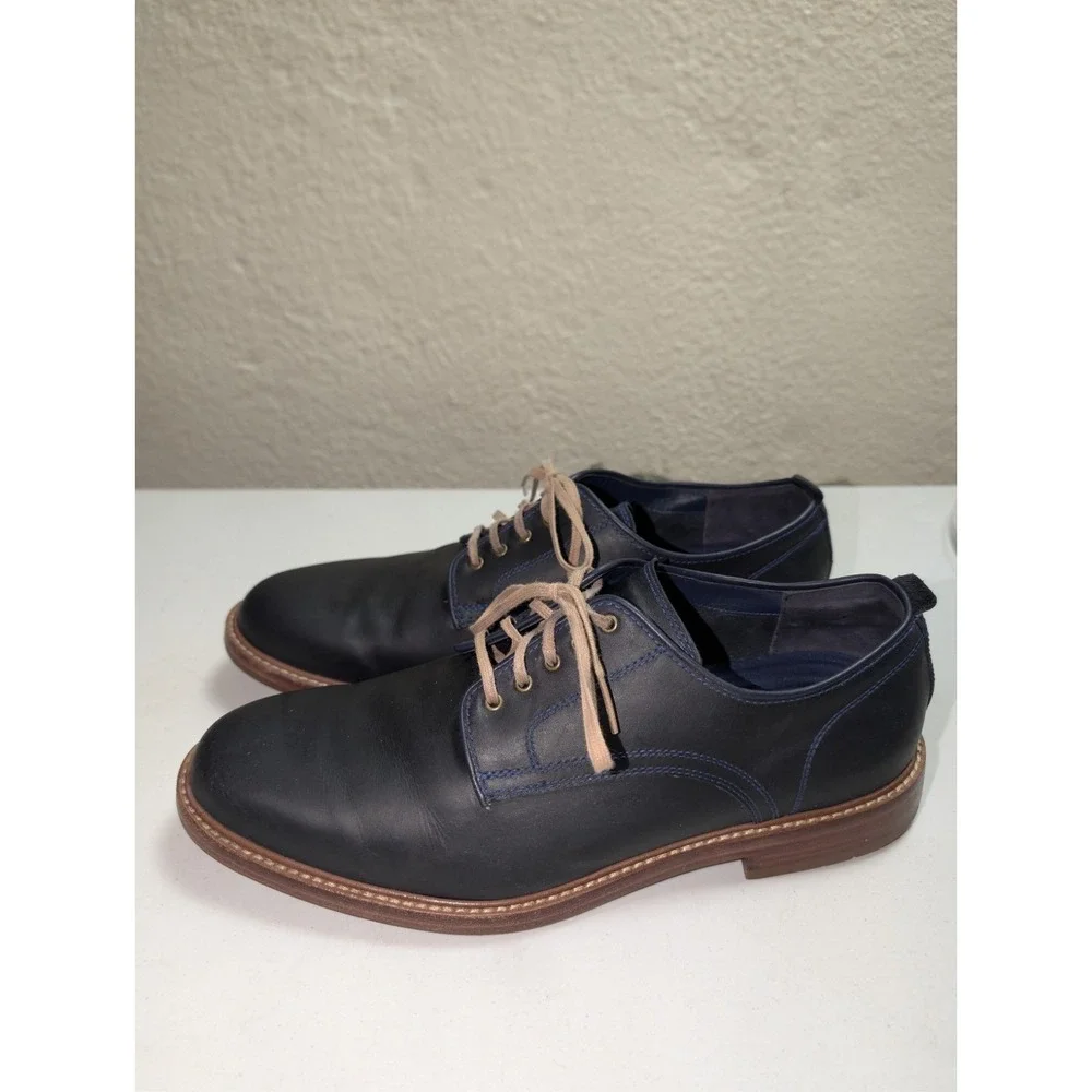 Cole Haan Dress Shoes Men Sz 11.5 Navy Tyler Grand Oxford Derby Plain Toe Preppy